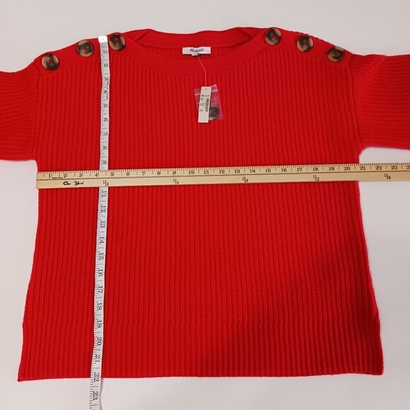 NWT Madewell Red Calloway Pullover Sweater Wool Blend Wide Sleeves Boatneck Boxy - Picture 12 of 15